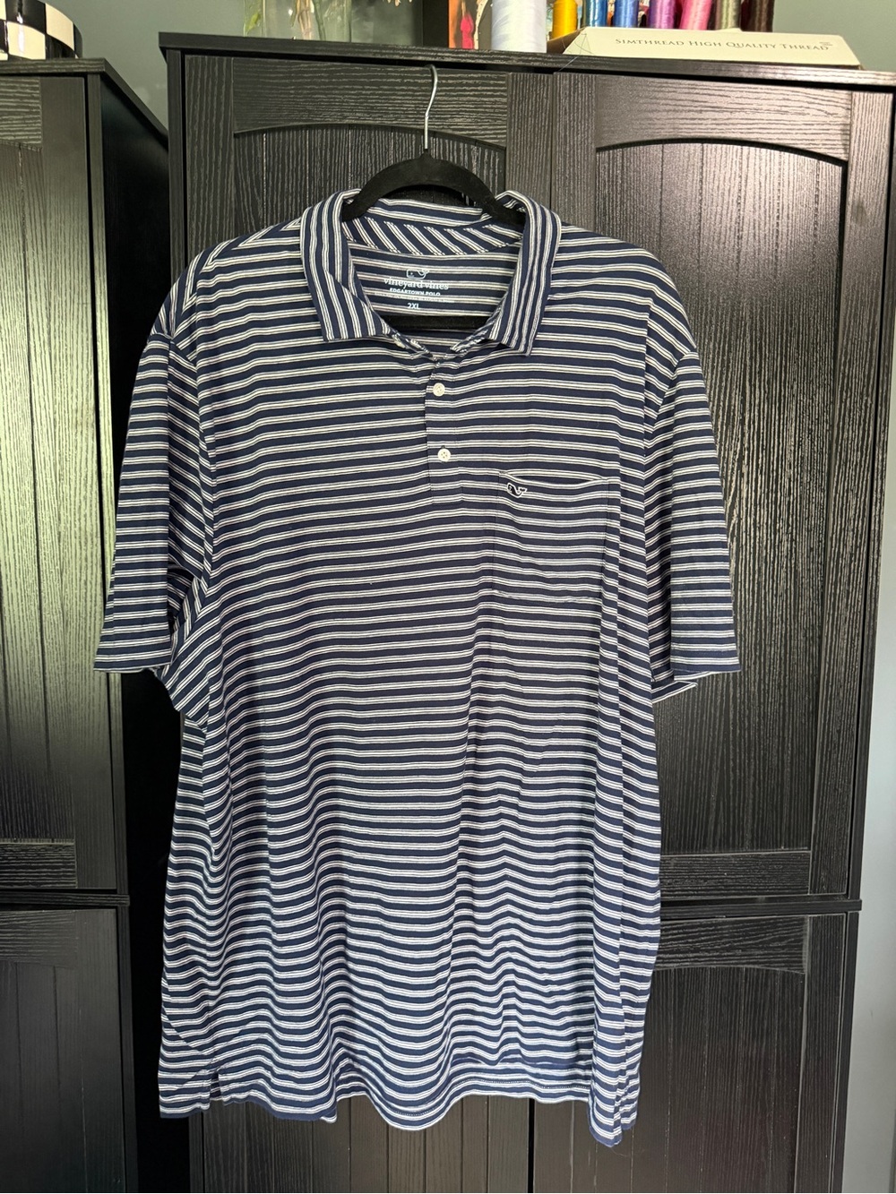 Vineyard Vines Men's Navy & White Striped Polo 2XL